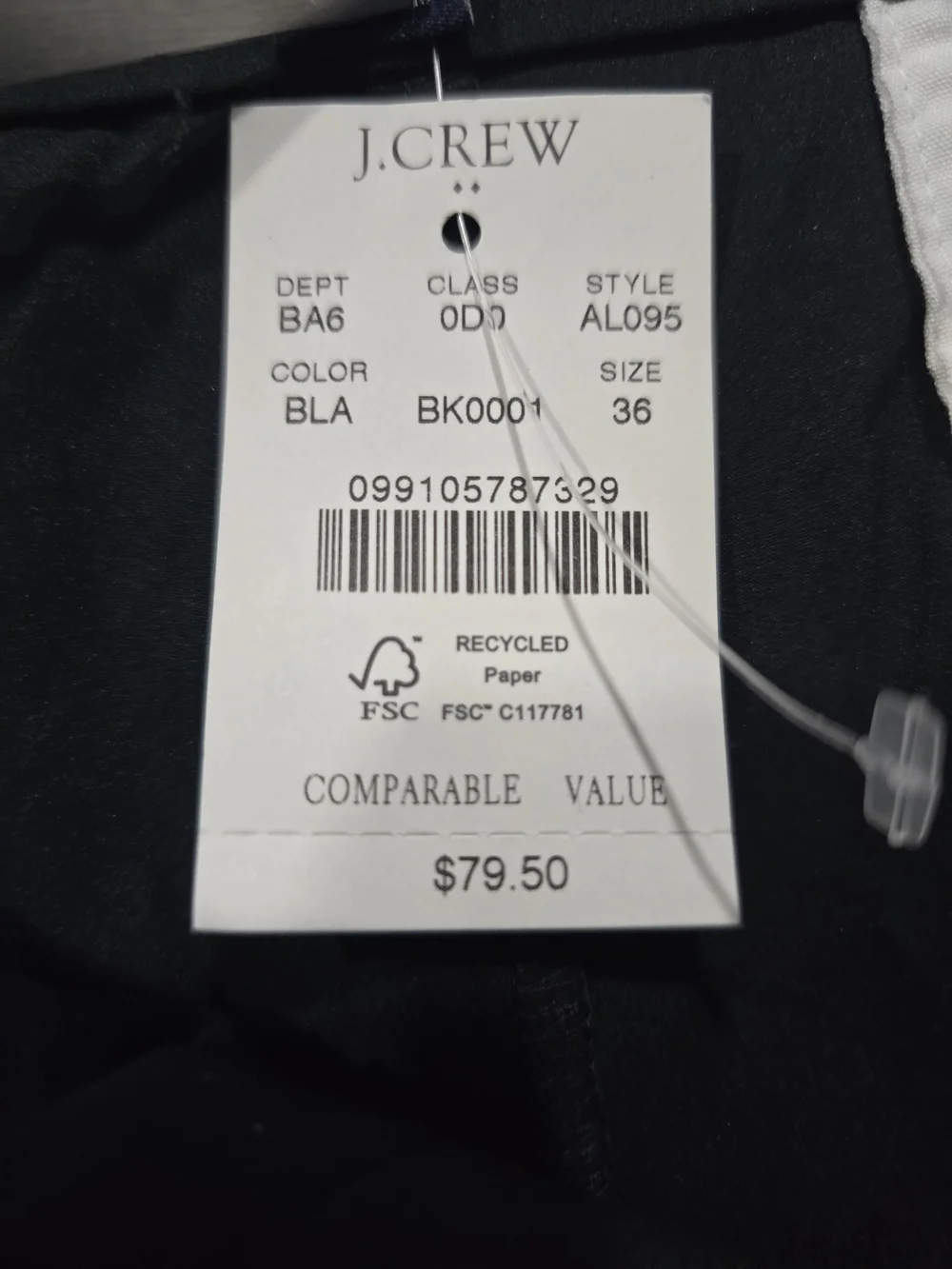 J.Crew Men's Black Stretch Performance 7